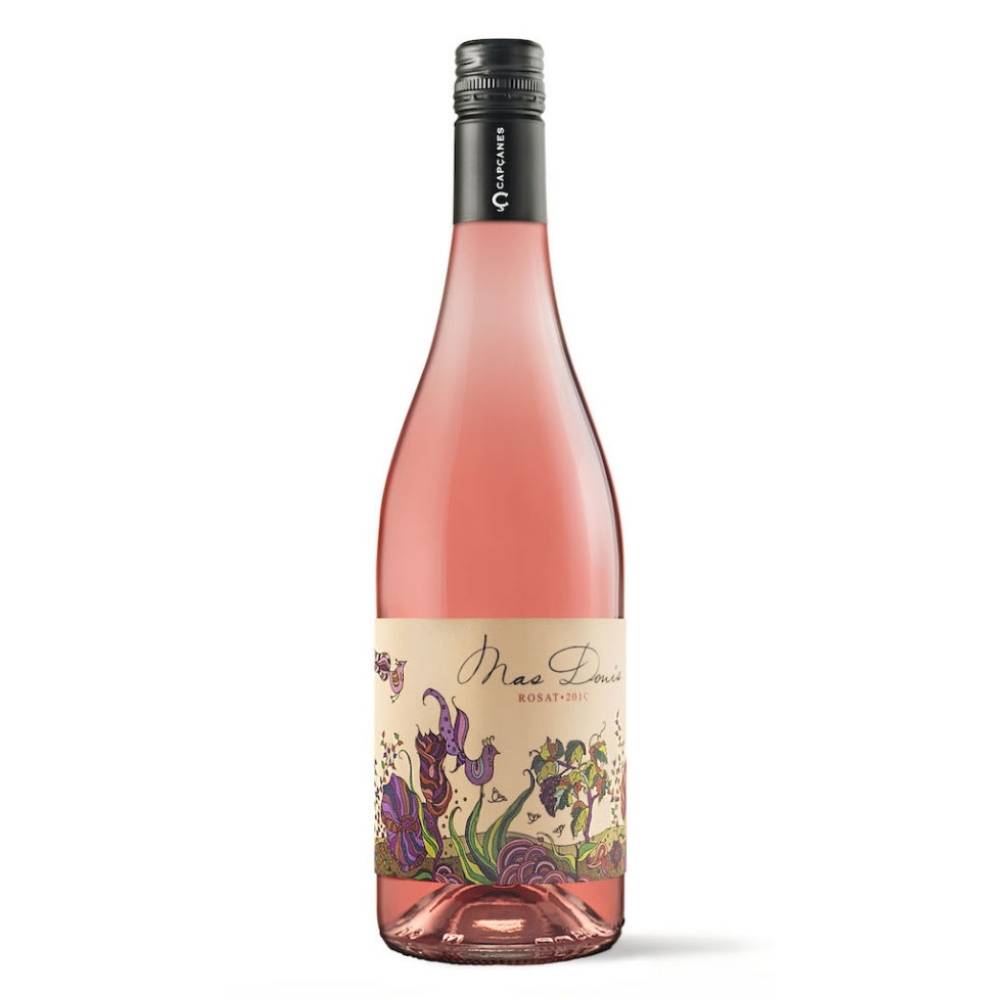 389620_CAPCANES_ROSADO_0001 Roséwein Mas Donis Rosat 2020 von Capçanes mit blumig-verspieltem Etikett auf zartrosa Flasche