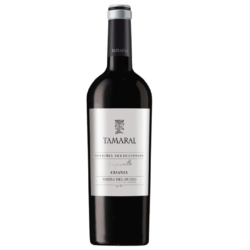 364715_0002 Rotwein Tamaral Crianza Tempranillo aus der Ribera del Duero mit silberner Kapsel und weißem Etikett