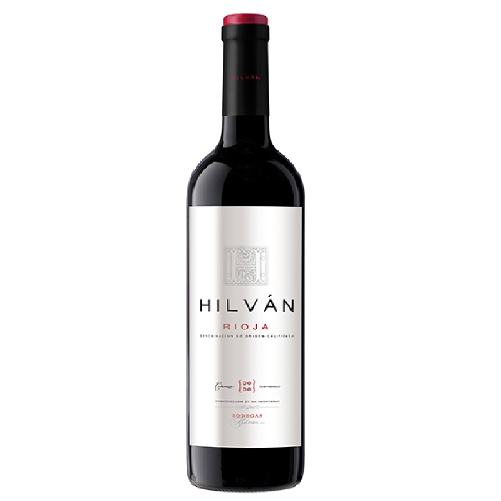 435115_0003 Rotwein Rioja Hilvan Crianza Tempranillo in dunkler Flasche mit weißem Etikett