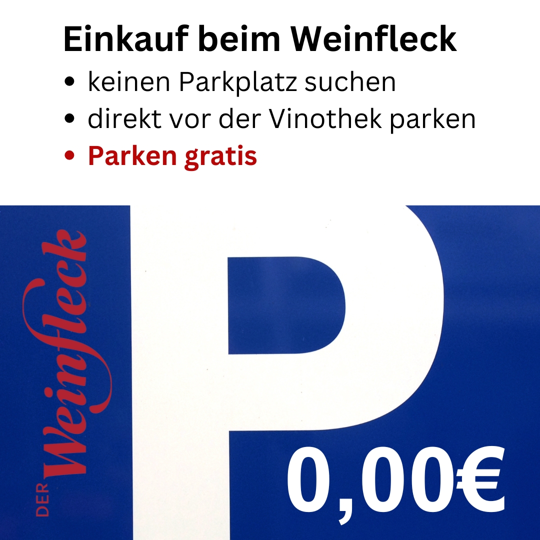 Gratis Parken. Keinen Parkplatz suchen, direkt vor der Weinfleck Vinothek kostenfrei parken und entspannt einkaufen.