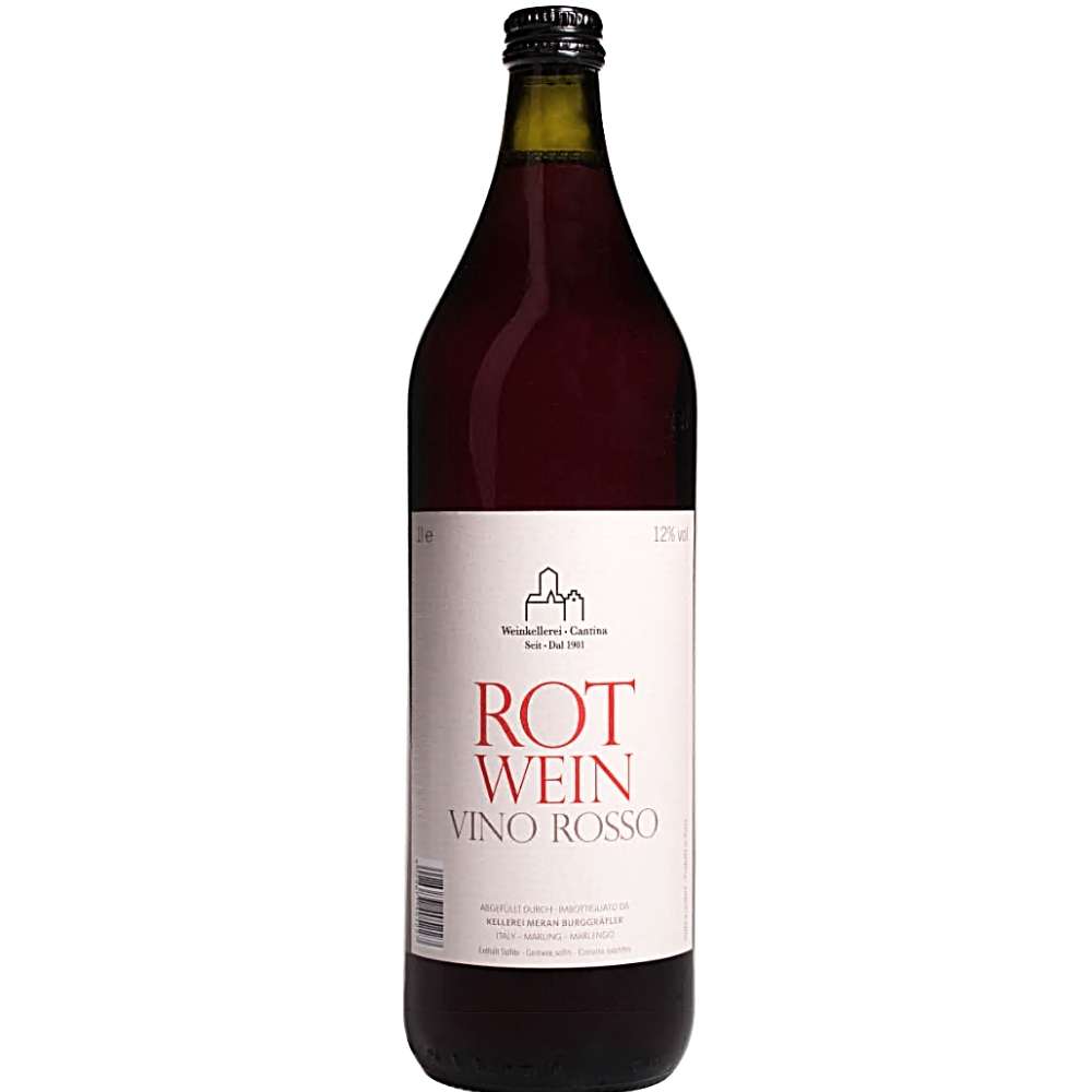 471218_HAUSWEIN_MERAN_0003 Rotwein Vino Rosso Meran in grüner Literflasche mit weißem Etikett und Schraubverschluss