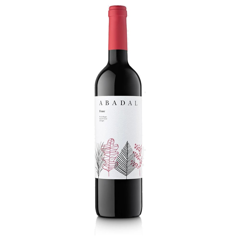 380919_ABADAL_FRANC_0002 Rotweinflasche Abadal Cabernet Franc mit weißem Etikett und botanischer Illustration