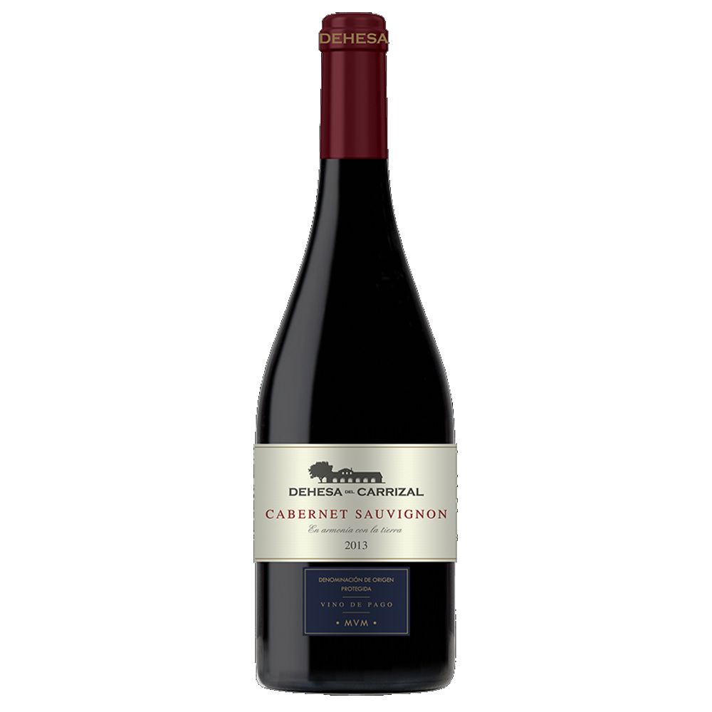 458316-SPANIEN-ROTWEIN-DEHESA-DEL-CARRIZAL-CABERNET-SAUVIGNON_0002 Flasche Rotwein Cabernet Sauvignon vom Weingut Dehesa del Carrizal mit cremefarbenem Etikett und roter Kapsel