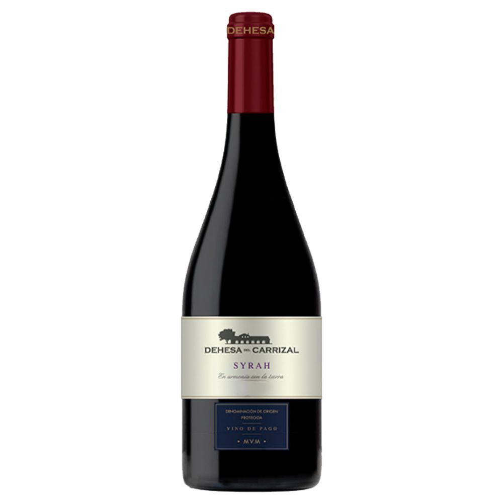 458417_DEHESA_CARRIZAL_SYRAH_0002 Rotwein Syrah vom Weingut Dehesa del Carrizal aus Spanien mit cremefarbenem Etikett und roter Kapsel