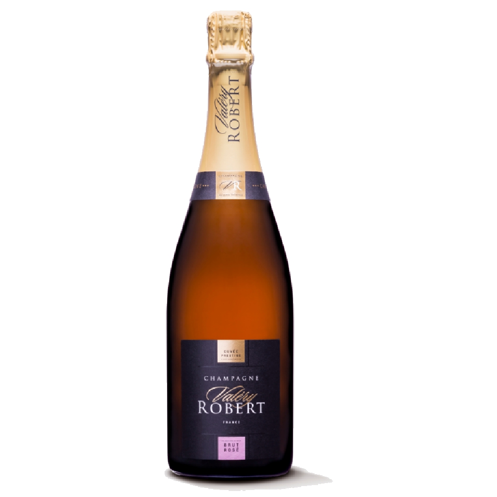 3570A_0001 Champagner Rosé Brut Valery Robert 375ml Flasche mit goldenem Folienverschluss und schwarzem Etikett