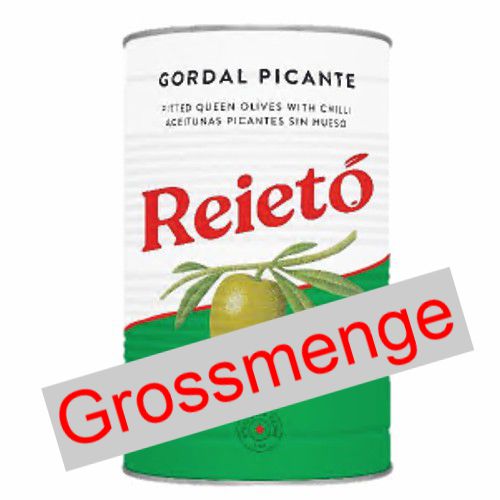 Großmenge | Große Gordal Oliven mit Chili Perello Reieto 1440g