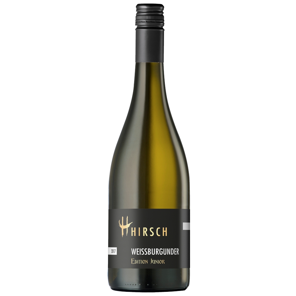 431917_0001 Hirsch Weissburgunder Edition Junior in schlanker Flasche mit dunklem Etikett und Schraubverschluss